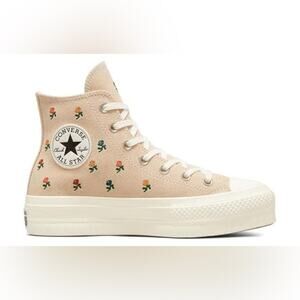 Converse‎ Cream High-Tops with Embroidered Floral Design Size 11 Women’s